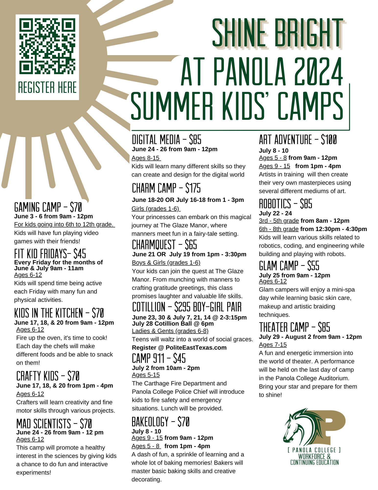 2024 Summer Camp Schedule
