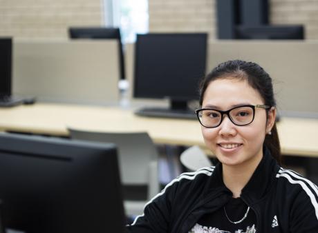 female at computer
