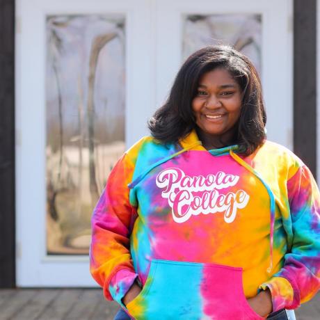 female in panoal college tie dye hoodie