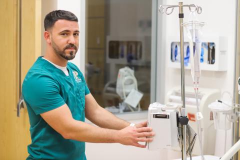 male adn student checking vitals